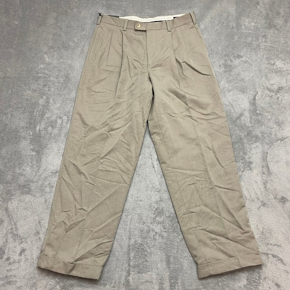 Arrow Exact Fit Pants Mens Size 32x30 Pleated Front Cuffs Black Almond
